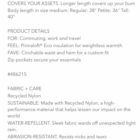 Athleta Summit Insulated Parka S Mountain Olive Primaloft Eco Recycled Nylon NEW - Picture 10 of 10